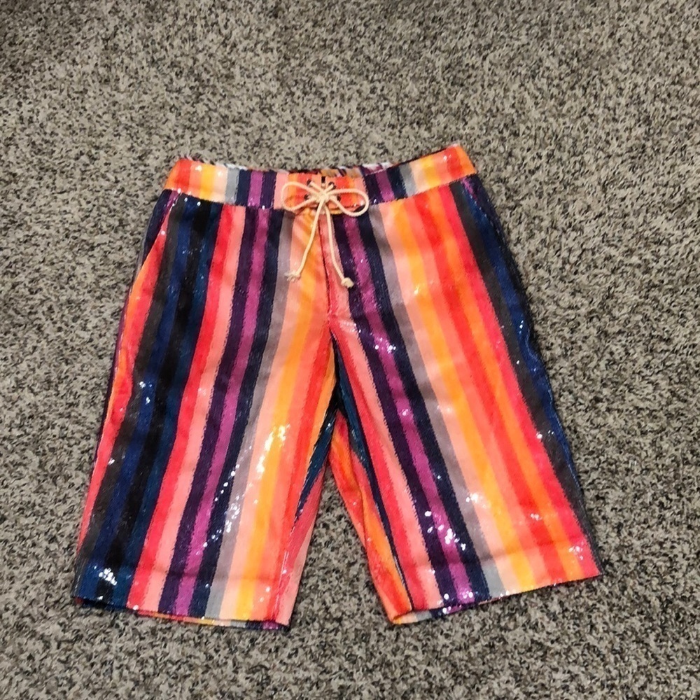 Le Superbe Epic Sequin Rainbow Striped Bermuda Shorts Size 0 - Picture 2 of 10